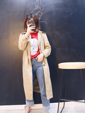 「ZARA（ザラ）のアイテム（トレンチコート、ベージュ系）」を使った、香菜酱さん（レディース）の春コーディネート
