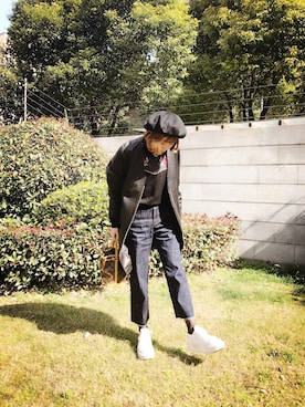 「alexanderwang（アレキサンダーワン）のアイテム（ライダースジャケット）」を使った、nishihataさん（レディース・163cm）の冬コーディネート