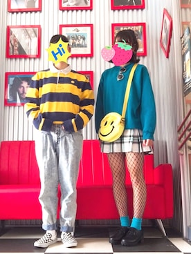 「ニコちゃん」｜「アイテム（スウェット）」を使った、sioneさん（レディース・162cm）の冬コーディネート