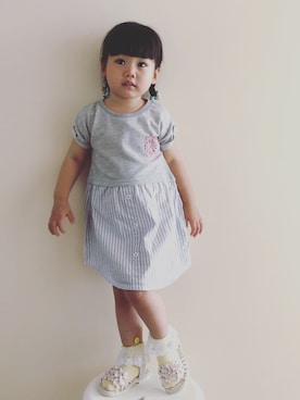 「3can4on（サンカンシオン）のアイテム（サンダル）」を使った、cindy妹妹さん（キッズ・90cm）の夏コーディネート