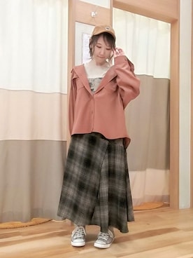 「Samansa Mos2 blue（サマンサモスモスブルー）のアイテム（その他アウター）」を使った、まなさん（レディース・153cm）の秋コーディネート