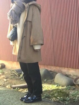 「ドレスシューズ」｜「アイテム（ダッフルコート）」を使った、stmさん（レディース・154cm）の冬コーディネート