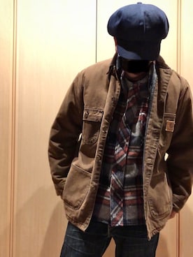 「アイテム（キャスケット、ブルー系）」を使った、眼鏡(本体)さん（メンズ・173cm）の冬コーディネート