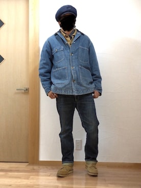 「アイテム（キャスケット、ブルー系）」を使った、眼鏡(本体)さん（メンズ・173cm）の秋コーディネート