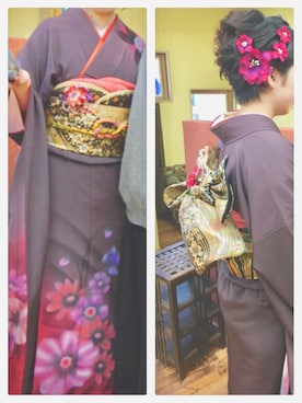 「着物のアイテム（Others、パープル系）」を使った、mariaさん（レディース・161cm）の冬コーディネート