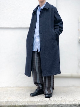 「ストレートパンツ」｜「アイテム（ステンカラーコート）」を使った、よさん（メンズ・173cm）の冬コーディネート