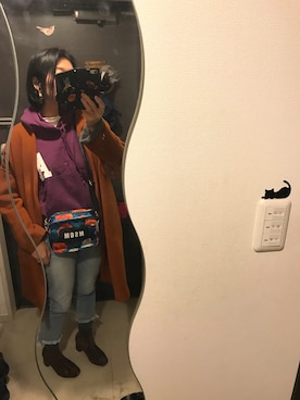 「フリンジデニム」｜「アイテム（その他アウター）」を使った、mu-さん（レディース・160cm）の冬コーディネート