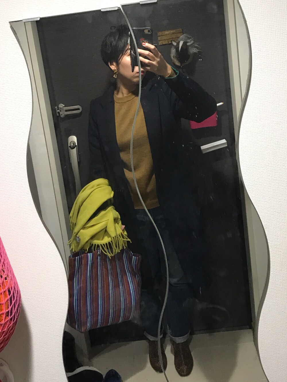 「nagonstansのアイテム（ニット/セーター、ブラウン系）」を使った、mu-さん（レディース・161cm）の冬コーディネートの1枚目の写真
