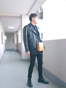 「ライタースジャケット」｜「アイテム（ジャケット/アウター）」を使った、Black manさん（メンズ・177cm）の冬コーディネート