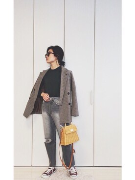 yumi_mamaさんの「TRAPEZE RATTAN BAG」を使ったコーディネート