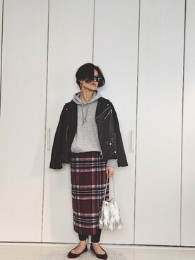 yumi_mamaさんの「TRキモウチェックタイトミディスカート 770720 」を使ったコーディネート