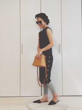 「Ameri（アメリ）のアイテム（かごバッグ）」を使った、yumi_mamaさん（レディース・159cm）の夏コーディネート