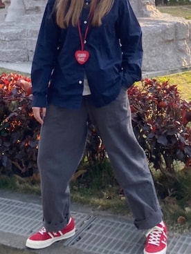 「HUMAN MADE（ヒューマンメード）のアイテム（アクセサリー）」を使った、AFさん（レディース・154cm）の秋コーディネート