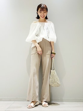 「アイテム（トートバッグ、ゴールド系）」を使った、yoshimiさん（レディース・167cm）の夏コーディネート