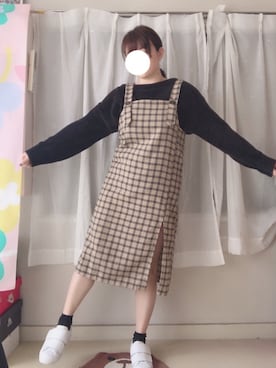 「オルチャンファッション」｜「アイテム（ジャンパースカート）」を使った、ころりさん（レディース・153cm）の冬コーディネート
