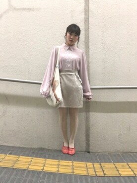 「白タイツ」｜「アイテム（その他）」を使った、Ayumi Onishiさん（レディース・154cm）の春コーディネート