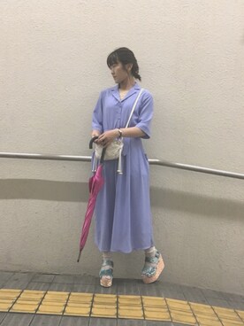 「merry jenny（メリージェニー）のアイテム（シャツワンピース）」を使った、Ayumi Onishiさん（レディース・154cm）の夏コーディネート
