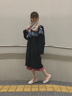 「白タイツ」｜「アイテム（その他アウター）」を使った、Ayumi Onishiさん（レディース・154cm）の秋コーディネート