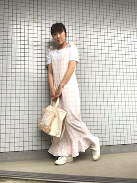 「Ray BEAMS（レイビームス）のアイテム（サロペット/オーバーオール）」を使った、Ayumi Onishiさん（レディース・153cm）の夏コーディネート