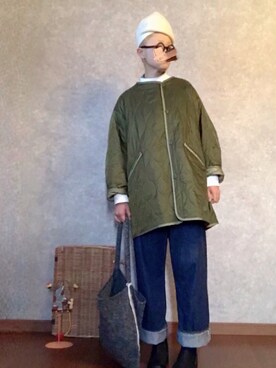 「PUBLUX（パブリュクス）のアイテム（ノーカラージャケット）」を使った、なお なお。さん（レディース・159cm）の冬コーディネート