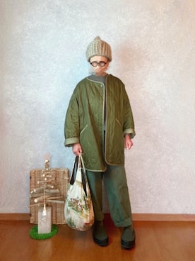 「A.P.C.」｜「アイテム（ノーカラージャケット）」を使った、なお なお。さん（レディース・159cm）の冬コーディネート