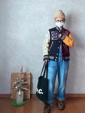 「BEAMS BOY（ビームスボーイ）のアイテム（スタジャン）」を使った、なお なお。さん（レディース・159cm）の冬コーディネート