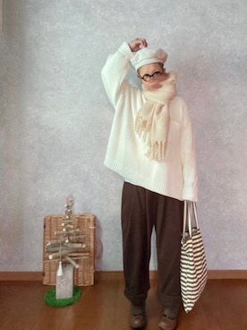 「R&D.M.Co OLDMAN’S TAILOR（オールドマンズテイラー）のアイテム（帽子）」を使った、なお なお。さん（レディース・159cm）の冬コーディネート