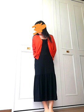 カーディガン ボレロを使った 黒 オレンジ の人気ファッションコーディネート Wear