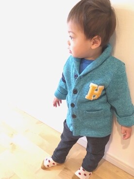 「motherways（マザウェイズ）のアイテム（カーディガン/ボレロ、ブルー系）」を使った、☆8910☆さん（キッズ）の春コーディネート