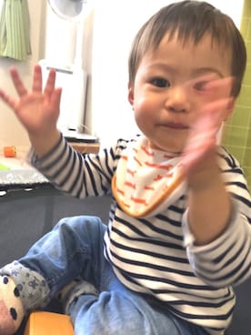 「H&M（エイチ・アンド・エム）のアイテム（その他ベビー用品、ブルー系）」を使った、☆8910☆さん（キッズ）の春コーディネート