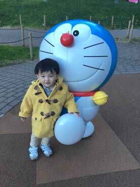 「アイテム（ダッフルコート、イエロー系）」を使った、yuuchamさん（キッズ・90cm）の冬コーディネート