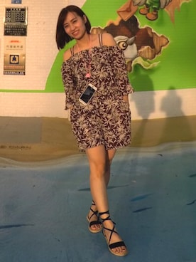 「アイテム（つなぎ/オールインワン、レッド系）」を使った、Candy Chenさん（レディース・153cm）の夏コーディネート