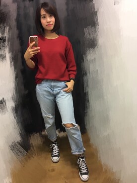 「allstar」｜「アイテム（ニット/セーター）」を使った、Candy Chenさん（レディース・153cm）の秋コーディネート