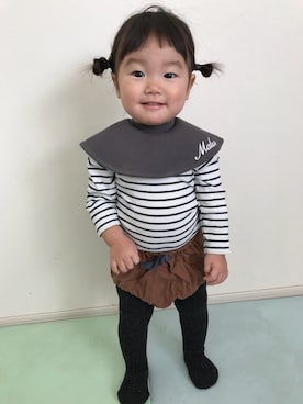 「アイテム（スタイ/よだれかけ、グレー系）」を使った、RicoMaluさん（キッズ・100cm）の冬コーディネート