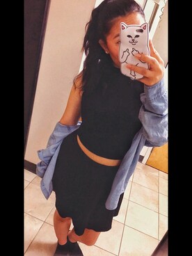 「FOREVER 21（フォーエバー トゥエンティーワン）のアイテム（スカート、ブラック系）」を使った、I-Chaさん（レディース・160cm）の春コーディネート