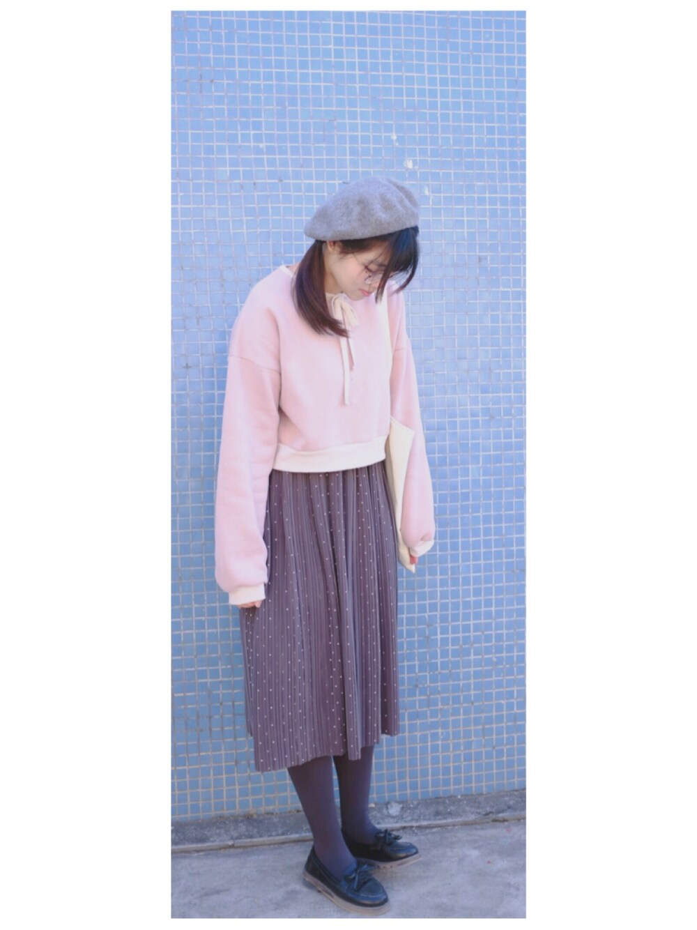 「merry jennyのリボンタイスウェット（ジャージ、ホワイト系）」を使った、parallelrainさん（レディース・165cm）の冬コーディネートの1枚目の写真