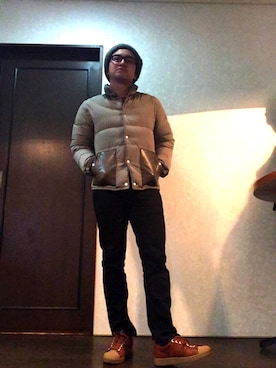 「フユコーデ」｜「アイテム（ダウンジャケット/コート）」を使った、仮さん（メンズ・174cm）の冬コーディネート