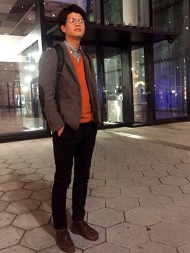 「アイテム（テーラードジャケット、ブラウン系）」を使った、一休さん（メンズ・184cm）の秋コーディネート