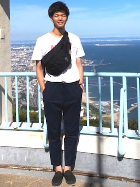 「ウエストイン」｜「アイテム（スリッポン）」を使った、一休さん（メンズ・184cm）の夏コーディネート