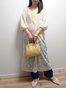 「レースワンピース」｜「アイテム（手帳/メモ帳）」を使った、こあらさん（レディース・159cm）の夏コーディネート