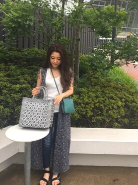 「Ungrid（アングリッド）のインディゴフレイドヘムストスリ（デニムパンツ）」を使った、maminさん（レディース・152cm）の夏コーディネート