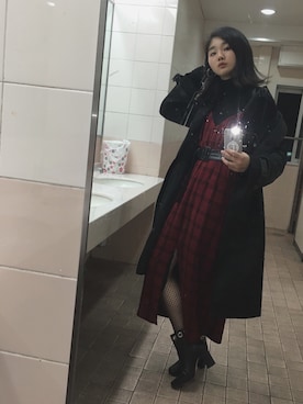 「網タイツ」｜「アイテム（ブーツ）」を使った、Uさん（レディース・162cm）の冬コーディネート