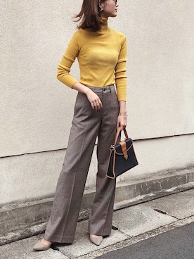 「UNIQLO（ユニクロ）のエクストラファインメリノリブタートルネックセーター（長袖）（ニット/セーター）」を使った、K A R E Nさん（レディース・167cm）の秋コーディネート