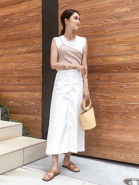 「HANES（ヘインズ）の【WEB限定】Hanes(ヘインズ) 2PスリーブレスTシャツ（Tシャツ/カットソー）」を使った、K A R E Nさん（レディース・168cm）の夏コーディネート