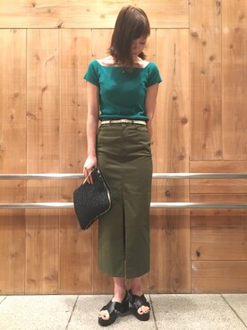「ロンクスカート」｜「アイテム（サンダル）」を使った、mio🍑さん（レディース・172cm）の春コーディネート