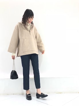「A part by（アパートバイ）のアイテム（ポンチョ）」を使った、mio🍑さん（レディース・172cm）の秋コーディネート