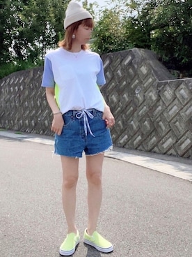 「蛍光カラー」｜「アイテム（スリッポン）」を使った、maki☆*さん（レディース・156cm）の夏コーディネート