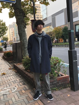 「AVIREX（アヴィレックス）のアイテム（ステンカラーコート）」を使った、Yuuさん（メンズ・167cm）の秋コーディネート