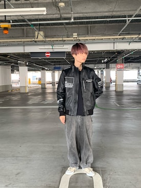 「レザーコーデ」｜「アイテム（ブルゾン）」を使った、Yuuさん（メンズ・167cm）の秋コーディネート