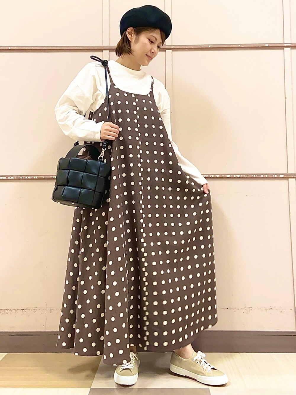 「春コーデ、オトナカジュアル、お洒落さんとつながりたい、カジュアル、低身長、春夏コーデ、ゆるコーデ、大人ガーリー、大人かわいい、Green Parks」｜「Green　Parksの胸元刺繍ロンT＊（Tシャツ/カットソー、ホワイト系）」を使った、mocho❤︎❤︎さん（レディース・156cm）の春コーディネートの1枚目の写真
